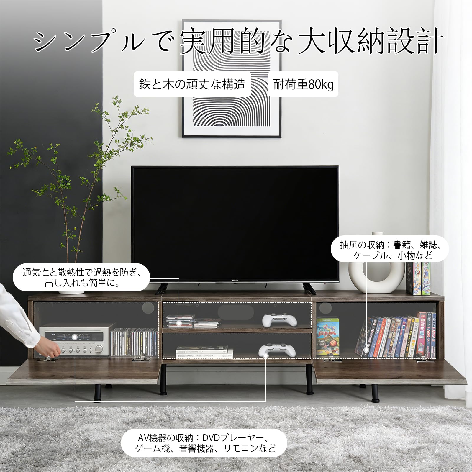 Amazon｜テレビ台 テレビボード ヴィンテージ 65型まで対応 幅180 奥行